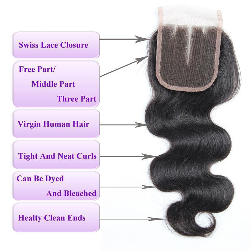 Missmizz Body Wave 4×4 Lace Closure Virgin Human Hair