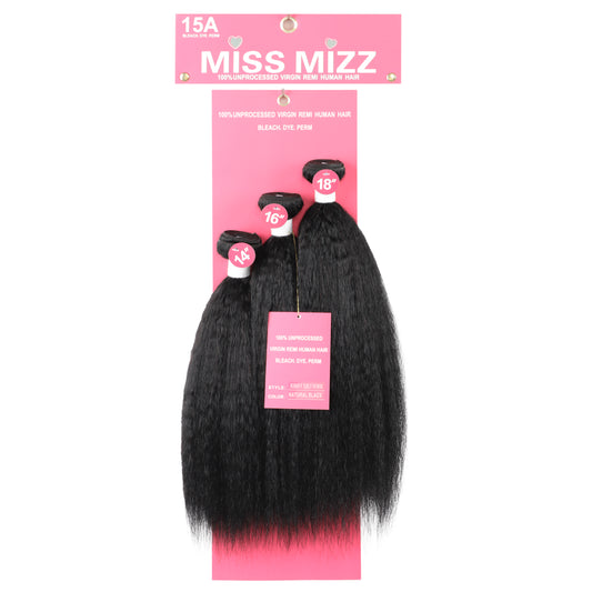 Miss Mizz 15A Kinky Straight 3 Bundles 100% Brazilian Virgin Human Hair