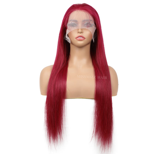 Missmizz Burgundy 99J Straight 13×4 Full Frontal Lace Human Hair Wigs